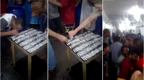Impactante: Presos hacen fila para aspirar cocaína.Video