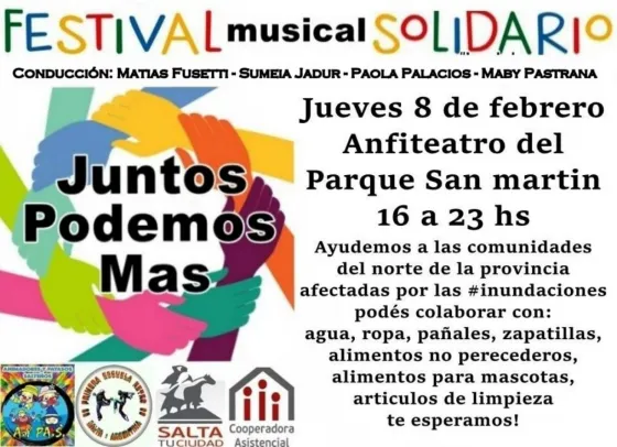 Sumate a la movida solidaria en el Parque San Martin para los damnificados de Santa Victoria Este
