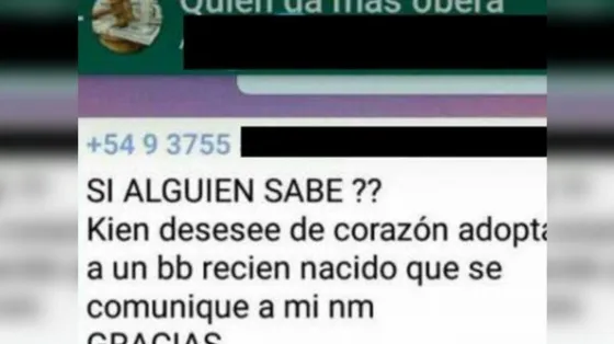 Ofreció a su bebé en un grupo de compra y venta en WhatsApp