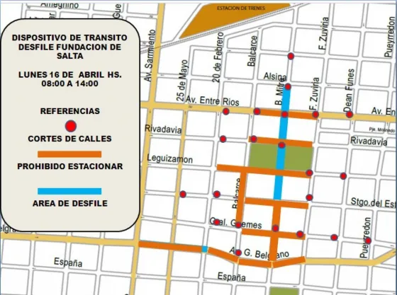 Estos serán los cortes de calles por los actos de la Fundación de Salta