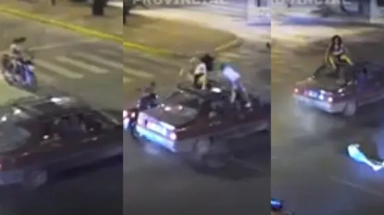 Chocó un auto y terminó sentada en el techo (VIDEO)