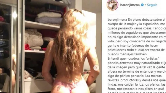 Luego de Wanda, Jimena Baron se mostró desnuda y al natural