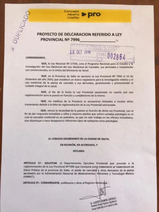 Castillo pide que se reglamente la ley sobre uso medicinal del cannabis
