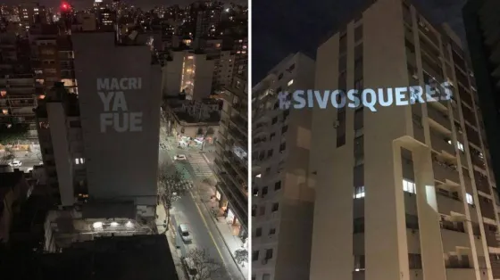 "Macri ya fue": Artistas intervinieron edificios en Buenos Aires
