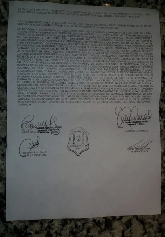 Denunciaron penalmente a la Ministra de Salud por el nuevo caso de coronavirus