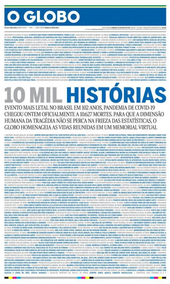 Coronavirus en Brasil: la impactante tapa del diario O´Globo