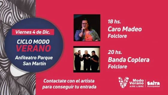 Hoy actuarán Caro Madeo y Banda Coplera en el anfiteatro “Cuchi” Leguizamón