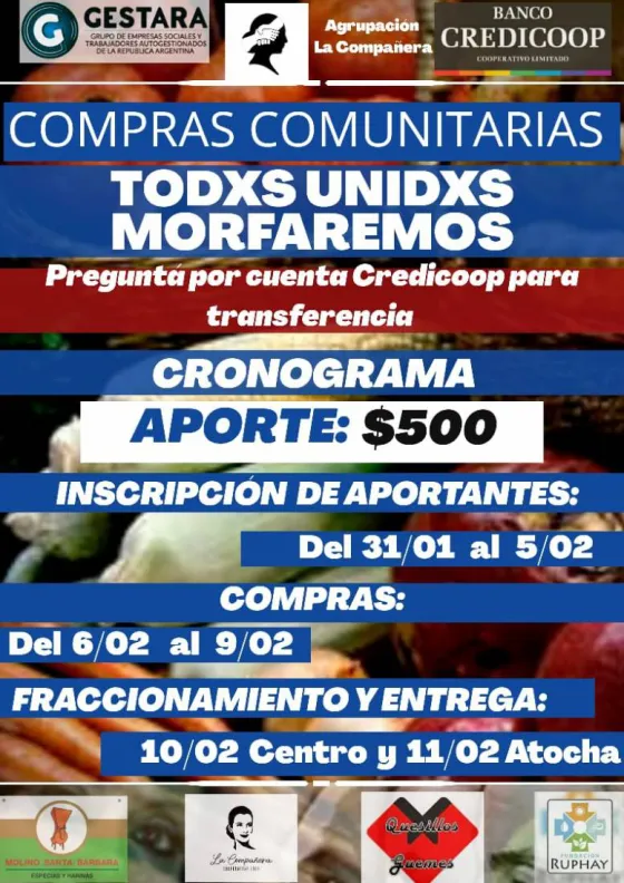 “Todxs unidxs morfaremos”, la campaña de compras comunitarias