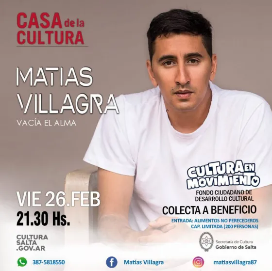 Festival solidario: Matías Villagra presenta un show a beneficio