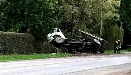 Un camión perdió el control y se estrelló contra el cerco de una quinta