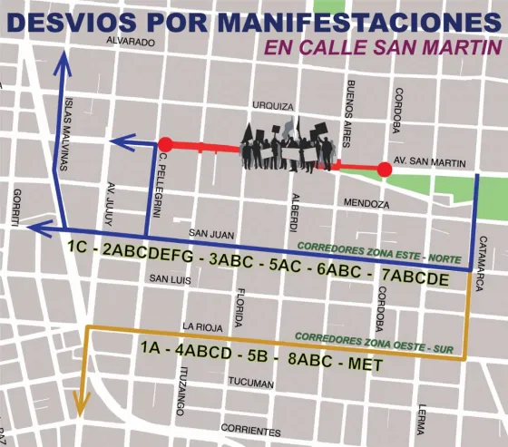 Estos son los desvíos por cortes de tránsito en Av. San Martín