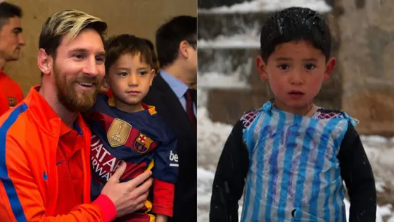 El niño afgano que se hizo una camiseta de Messi con una bolsa ahora pide salir del país