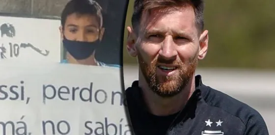 "Messi, perdoná a mi mamá": el curioso cartel con el que un nene se presentó en Ezeiza