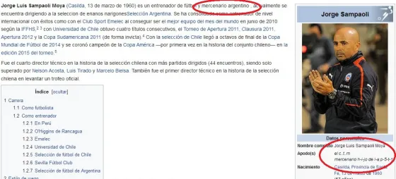 Era Sampaoli: Tras asumir en la Selección Argentina editaron su bio en Wikipedia para insultarlo