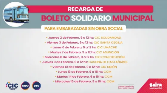 Se publicó el cronograma de recarga del boleto solidario municipal