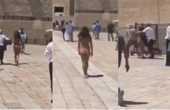 Una mujer se paseó sin ropa en el Muro de los Lamentos. VIDEO
