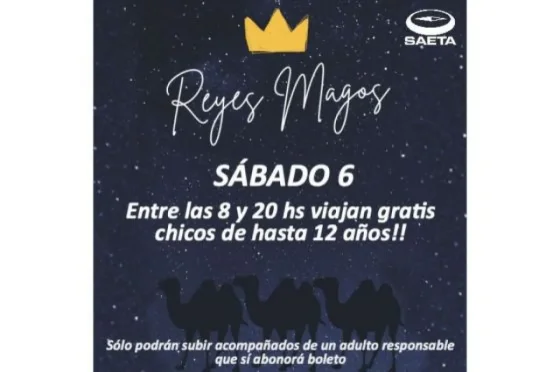 El día de Reyes, los chicos viajan gratis en SAETA