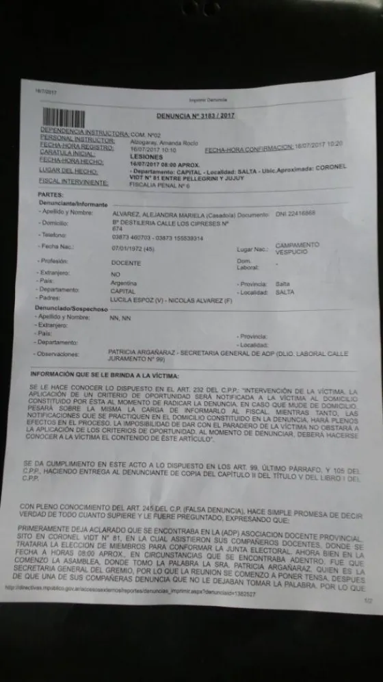 Denuncia de una afiliada de la ADP tras la ultima asamblea