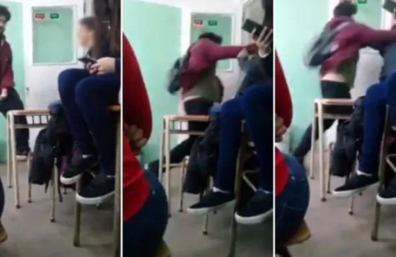 Brutal piña a un chico en una escuela por defender a Cristina. Video