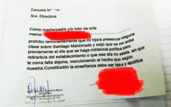 Chubut: Padre prohibió que a su hijo le hablen de Maldonado en la escuela