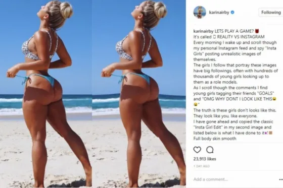 Modelo publica fotos con y sin Photoshop para derribar mitos del trasero perfecto