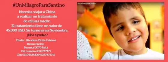Un milagro para Santino: El niño de 3 años necesita operarse en China