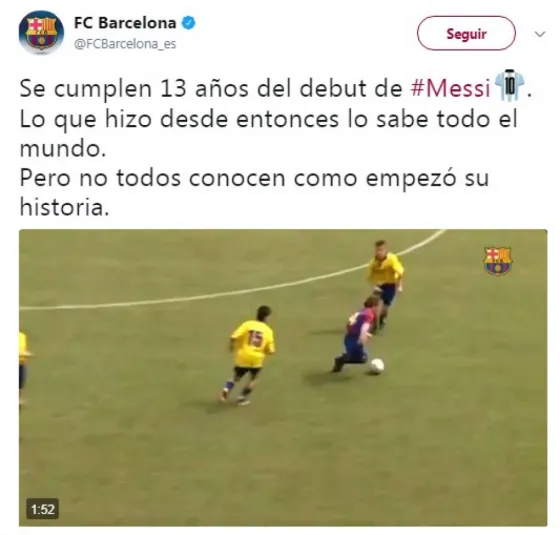 El Barcelona homenajeó a Messi a  13 años del debut oficial. Video