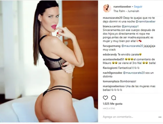 Mauro Zárate se pasó con los comentarios a las fotos  "hot" de Natalie Weber