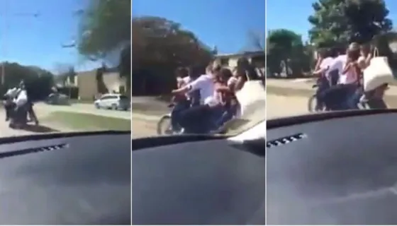 ¡Así viajaron 8 personas en una moto! Video