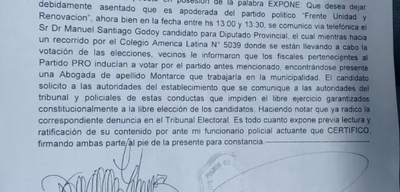 Godoy denunció a fiscales del PRO por inducir el voto