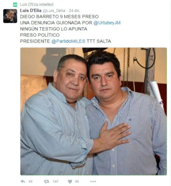 Para D´Elia, Urtubey tiene un preso político en Salta