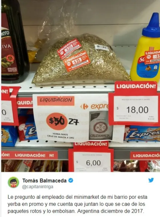 Un supermercado vendía la yerba que se caía al piso
