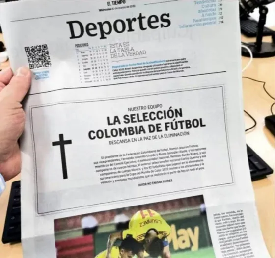 Tremenda tapa de un diario de Colombia por la eliminación: "Descansa en paz"