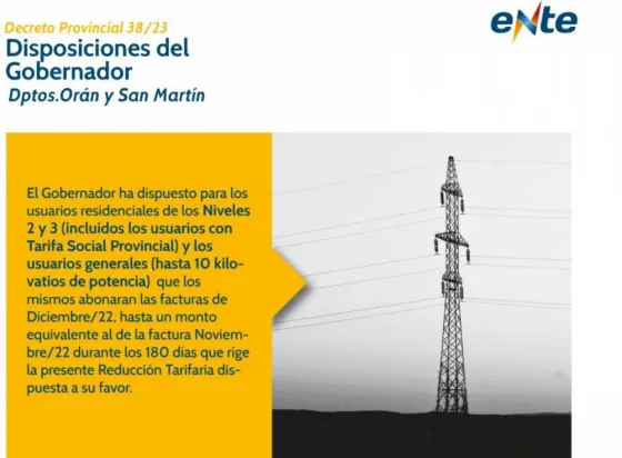 En Orán y San Martín pagarán la luz a valores de noviembre