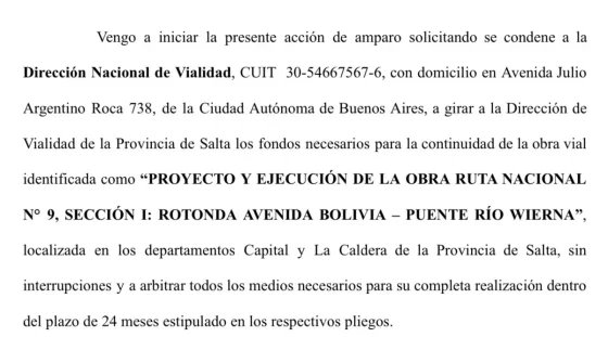 Presentaron un amparo contra la dirección Nacional de Vialidad por la construcción del puente de Vaqueros