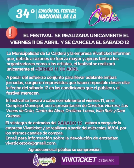 El Festival Nacional de la Chicha solo se realizará el viernes 11 de abril