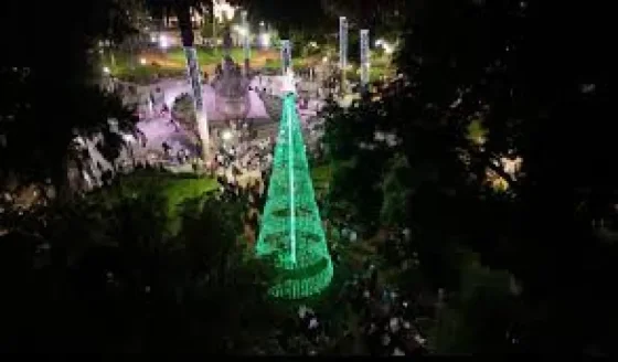 Se encendió el tradicional arbolito de Navidad en la plaza 9 de Julio